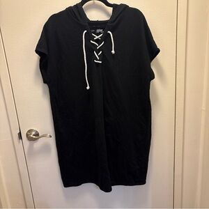 Flirtitude Women Dress Xxl Black Hood Drawstring Short Sleeve Solid Cotton Blend